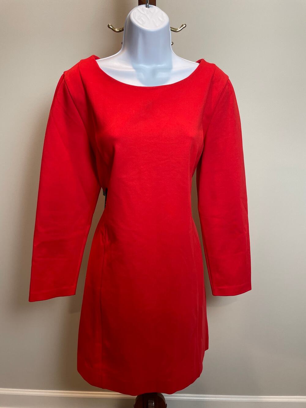 J.Crew Red Scoop‑Neck Long‑Sleeve Shift Dress Size L